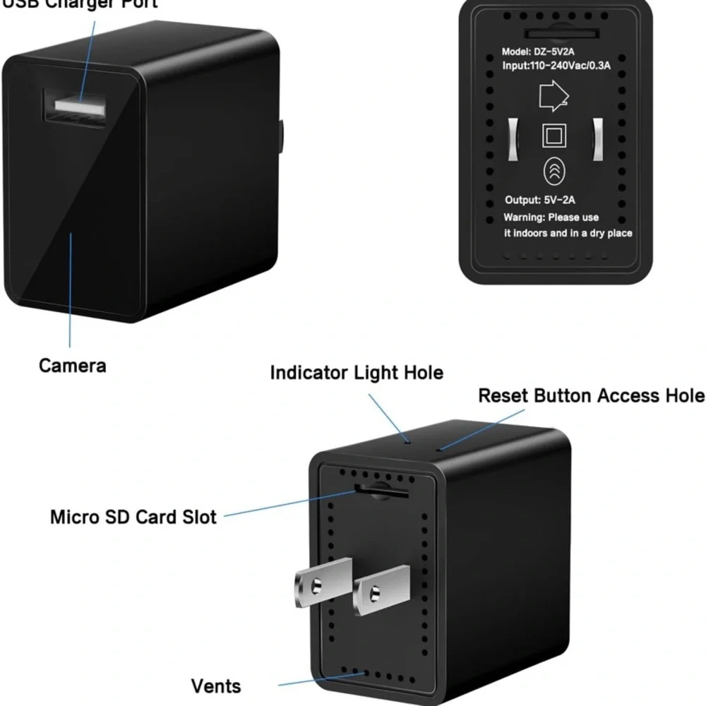 Black USB Charger Hidden Camera